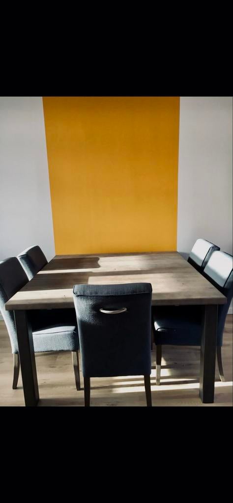 Eikenhouten eettafel met 4-6 stoelen, Huis en Inrichting, Stoelen, Gebruikt, Vijf, Zes of meer stoelen, Hout, Grijs, Ophalen