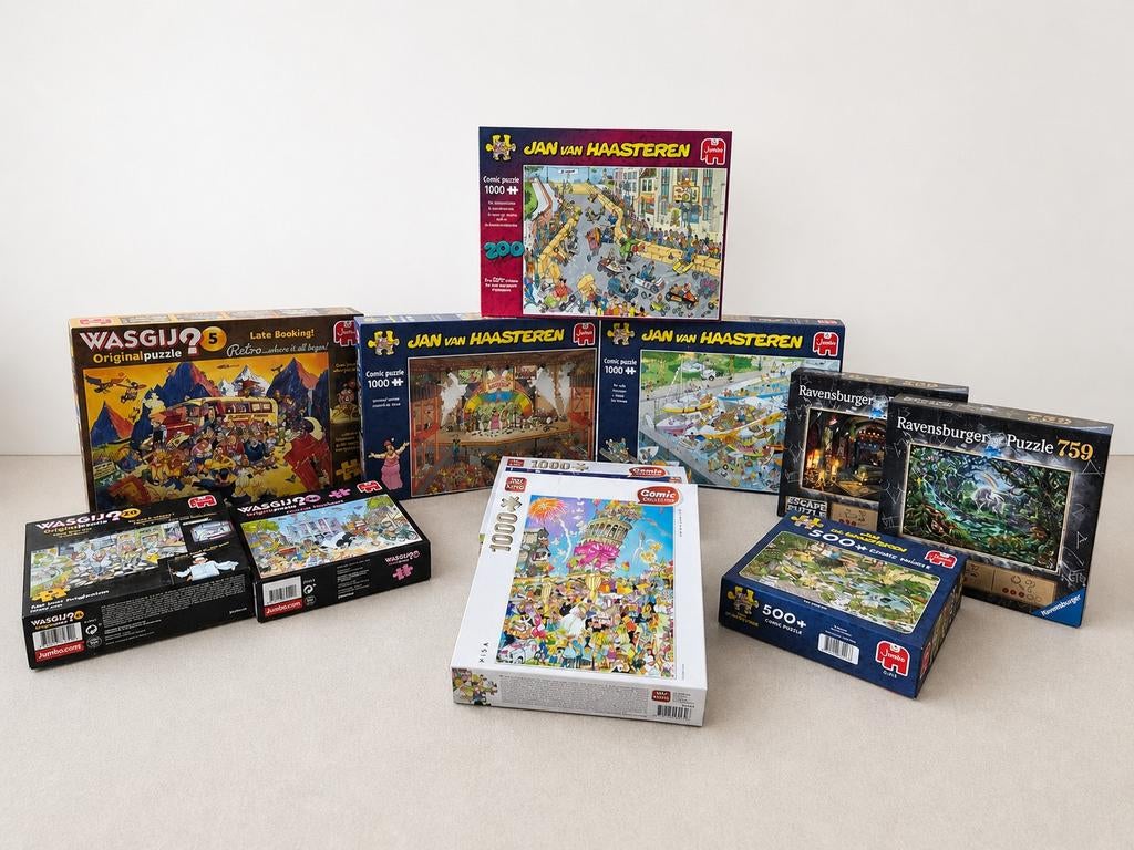 11 puzzels – Jan van Haasteren, Wasgij, Ravensburger, King –, Ophalen, 500 t/m 1500 stukjes, Zo goed als nieuw