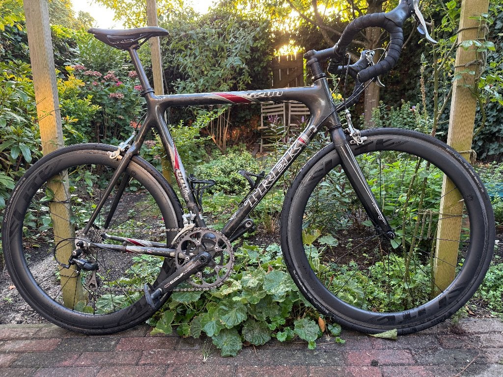 Vintage Trek 5200 60 cm racefiets met nieuwe carbon wielen, 28 inch, Gebruikt, Velgrem, 15 tot 20 versnellingen