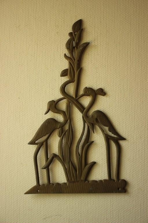 Vintage messing wanddecoratie vogels, Huis en Inrichting, Woonaccessoires | Wanddecoraties, Ophalen of Verzenden, Gebruikt