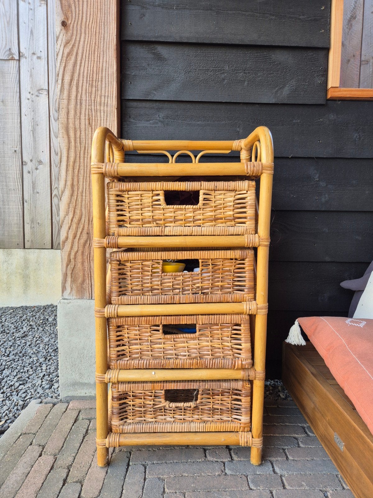 Vintage rotan kastje met 4 lades, Ophalen, Gebruikt, Overige typen, Riet