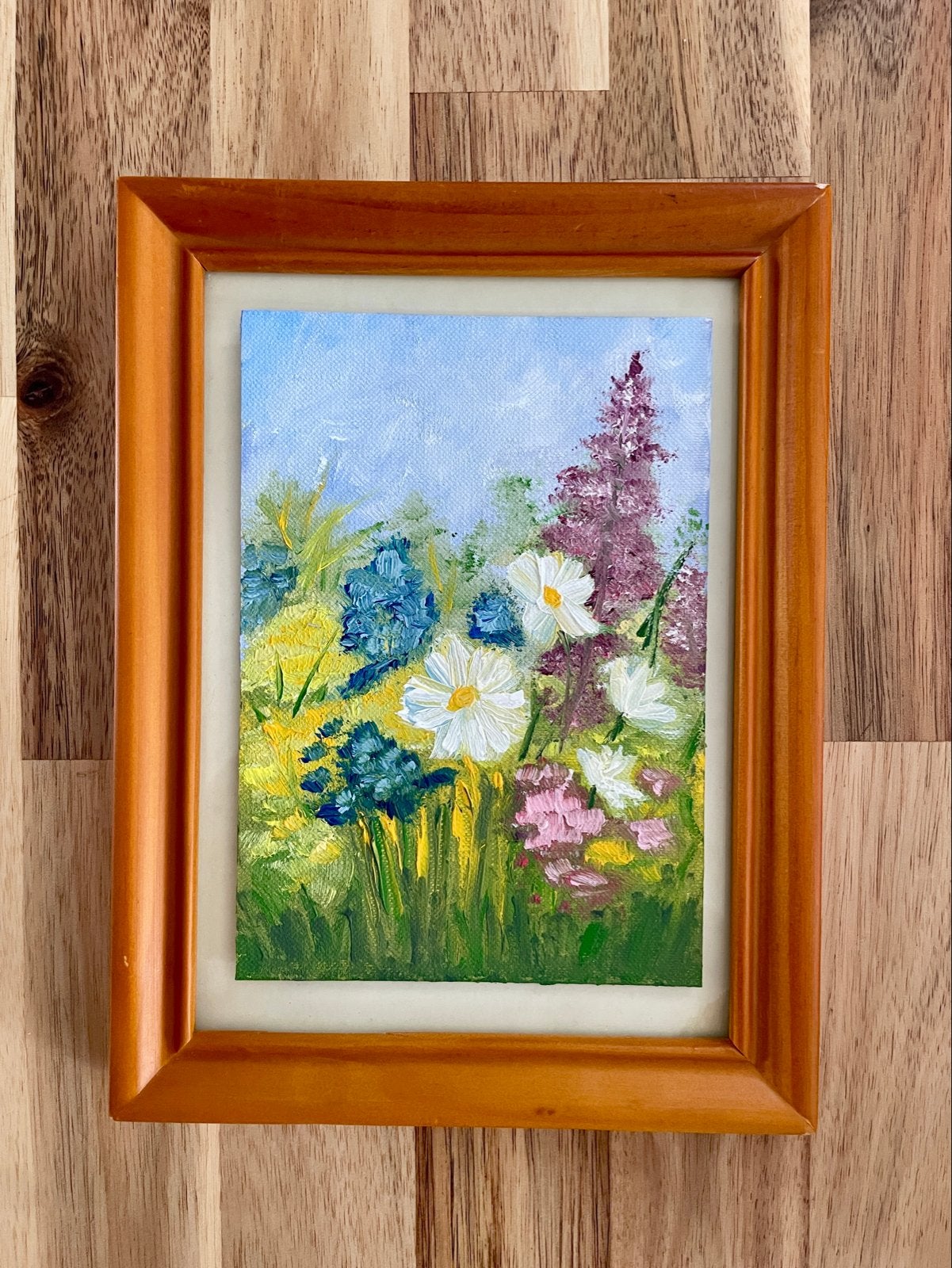 Schilderij bloemenveldje olieverf, Bloemen, Realistisch, Handgeschilderd, Olieverf
