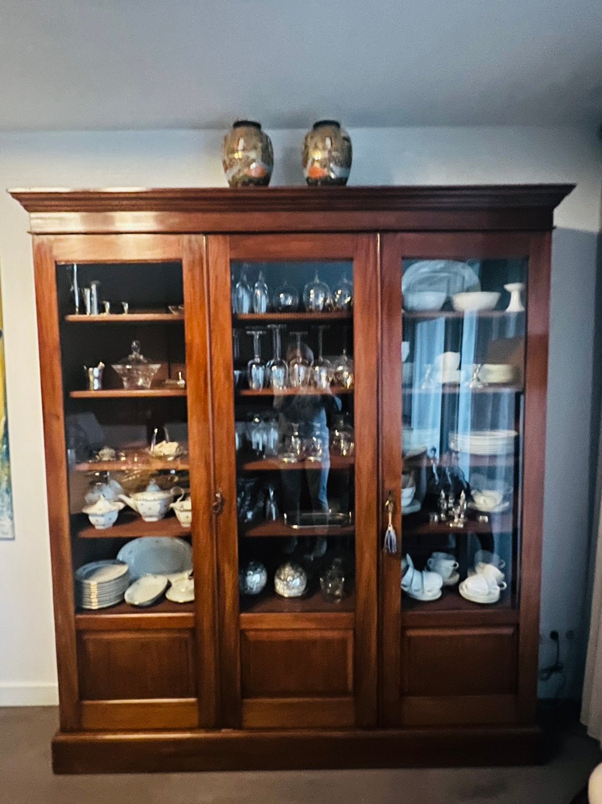Mahonie houten antieke boekenkast/vitrinekast, Ophalen