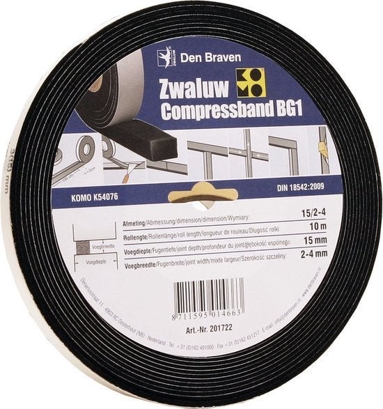 Zwaluw Den Braven 201728 Compress Band BG1, Doe-het-zelf en Verbouw, Isolatie en Afdichting, Minder dan 4 cm, Overige materialen