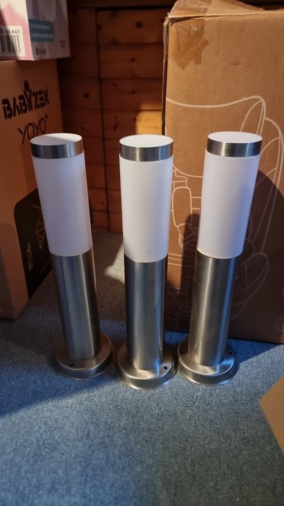 3x Ranex Buitenverlichting Staande Lampen RVS, Gebruikt, Staande lamp, Ophalen of Verzenden, Netvoeding