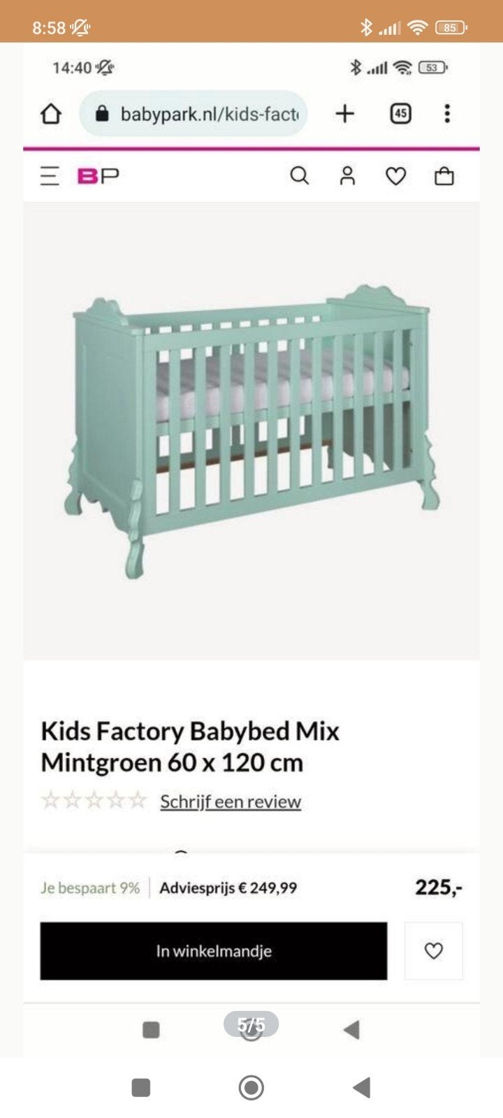 Kids factory baby ledikant mint groen, Ophalen of Verzenden, Zo goed als nieuw, Ledikant