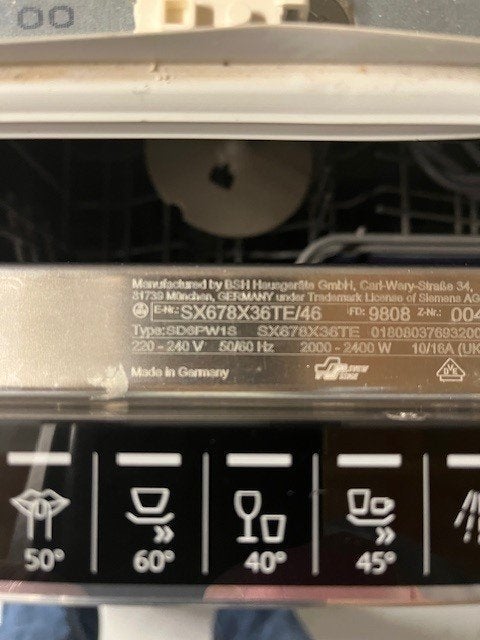 SIEMENS   SX678X36TE/46    afwasmachine    vaatwasser, Ophalen, Inbouw, Niet werkend, 45 tot 60 cm