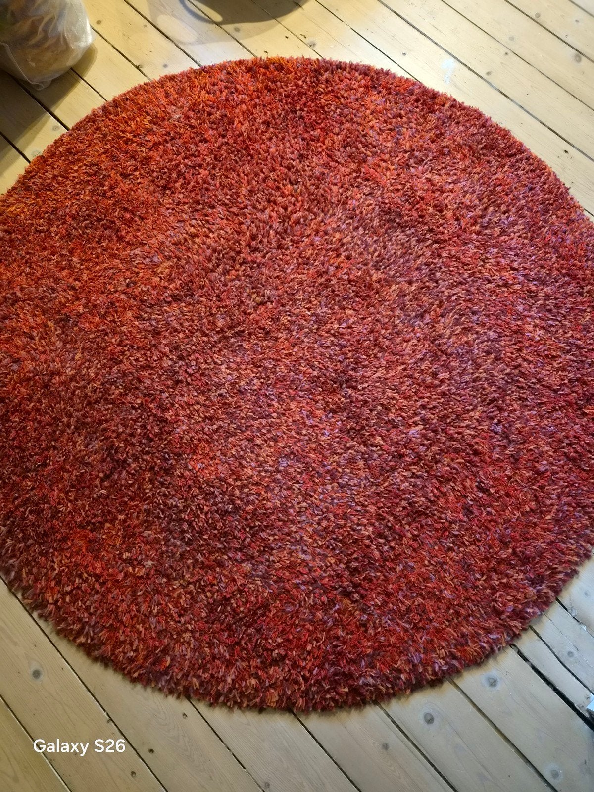 Rond rood/oranje/paars shaggy vloerkleed 130cm - Zo goed als, Ophalen, 150 tot 200 cm, Rond, Zo goed als nieuw