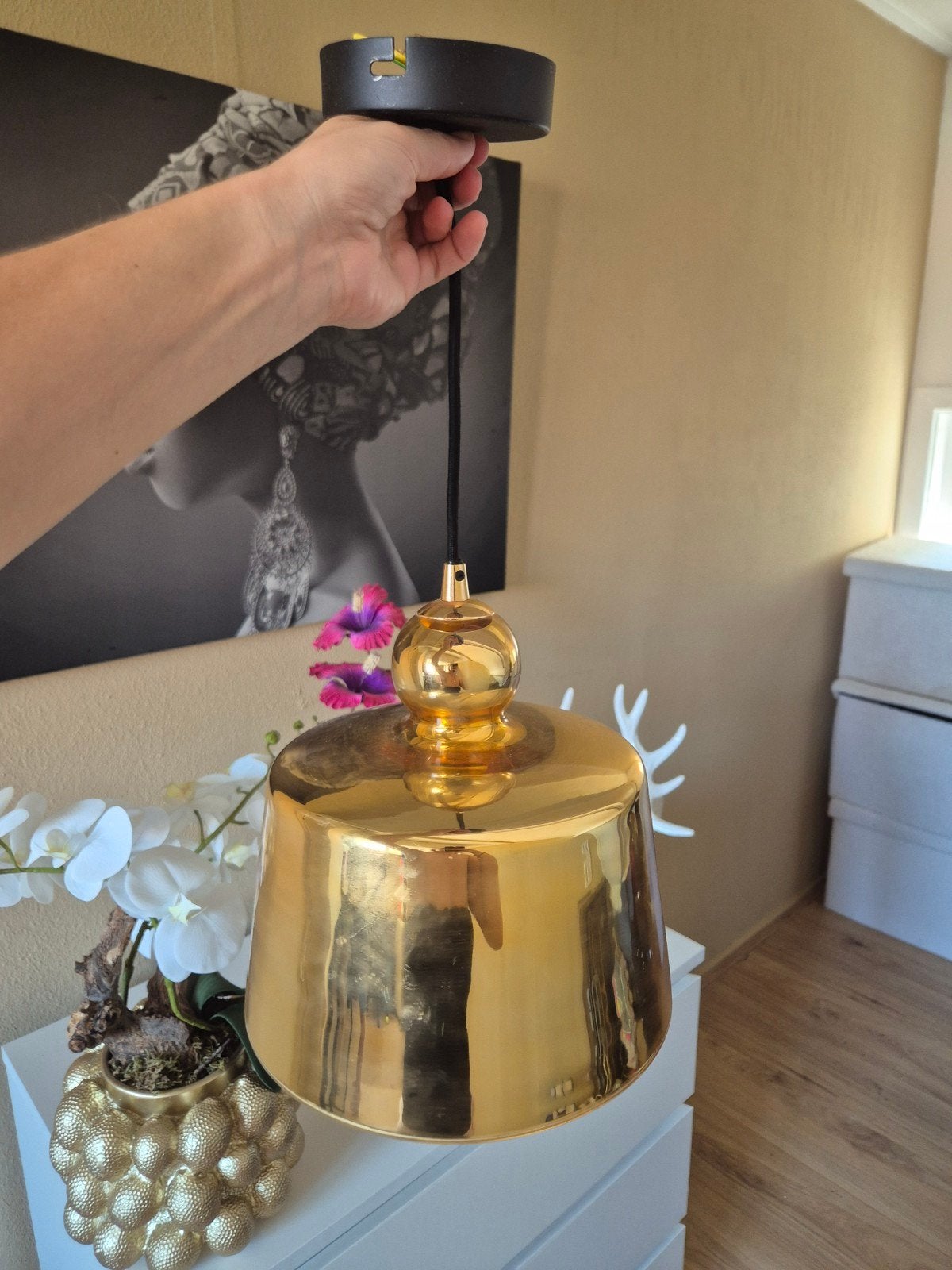 hanglamp goud, Ophalen