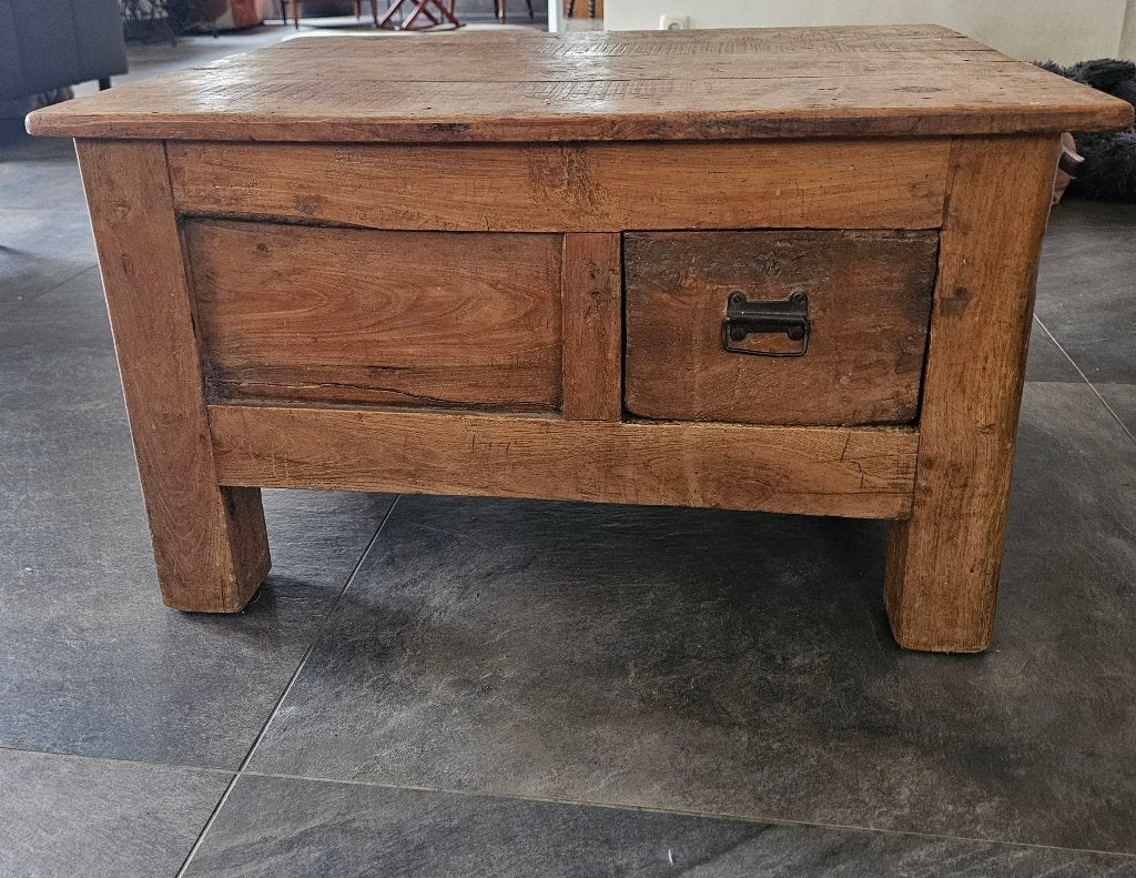 Houten salontafel met 2 lades, Huis en Inrichting, Tafels | Salontafels, Ophalen, Gebruikt, 50 tot 100 cm, 50 tot 100 cm