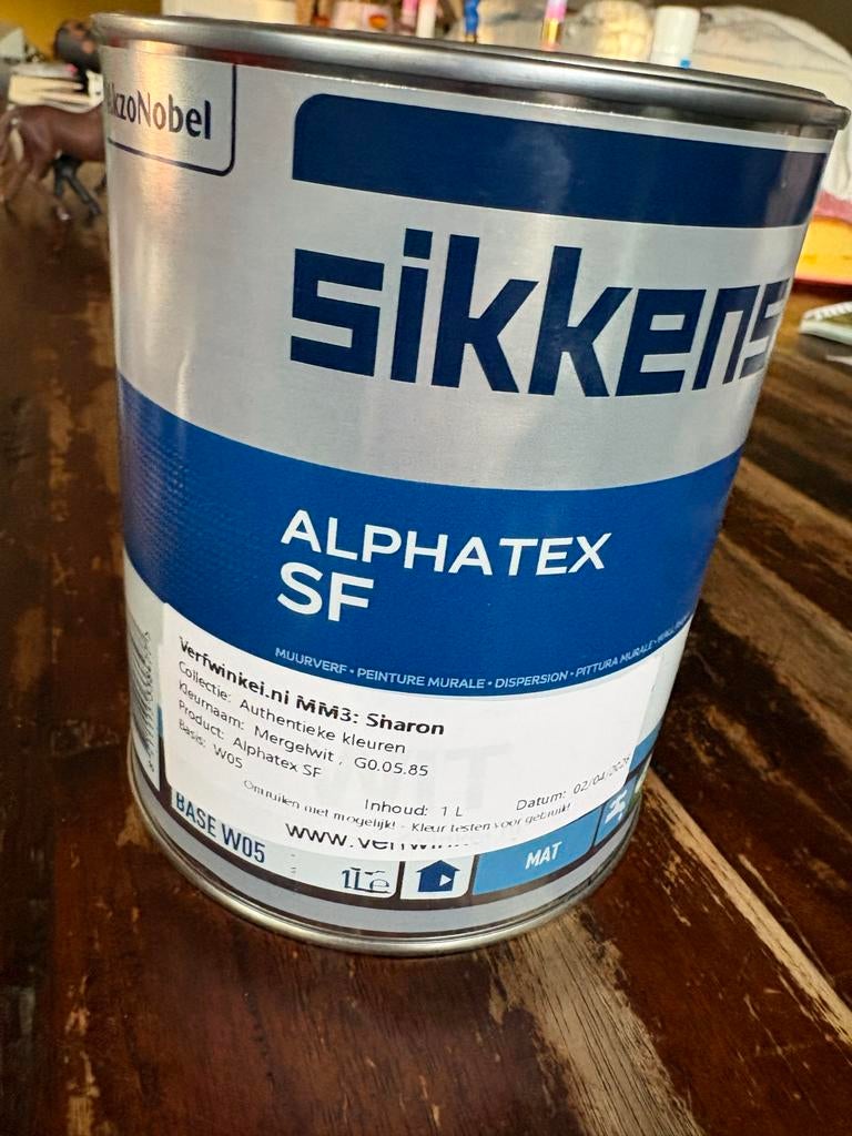Sikkens Alphatex SF Muurverf 1L - Mergelwit (Zo goed als nie, Doe-het-zelf en Verbouw, Verf, Beits en Lak, Wit, Ophalen of Verzenden