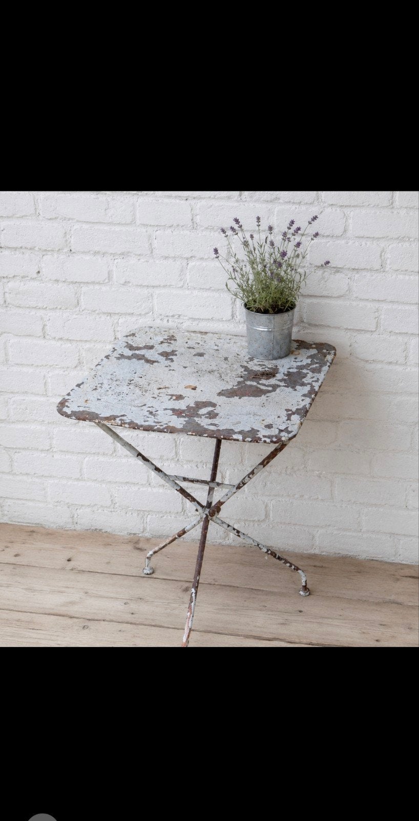 Franse patina vierkante ijzeren tafel voor huis of tuin, Ophalen, Gebruikt, Vierkant, Metaal