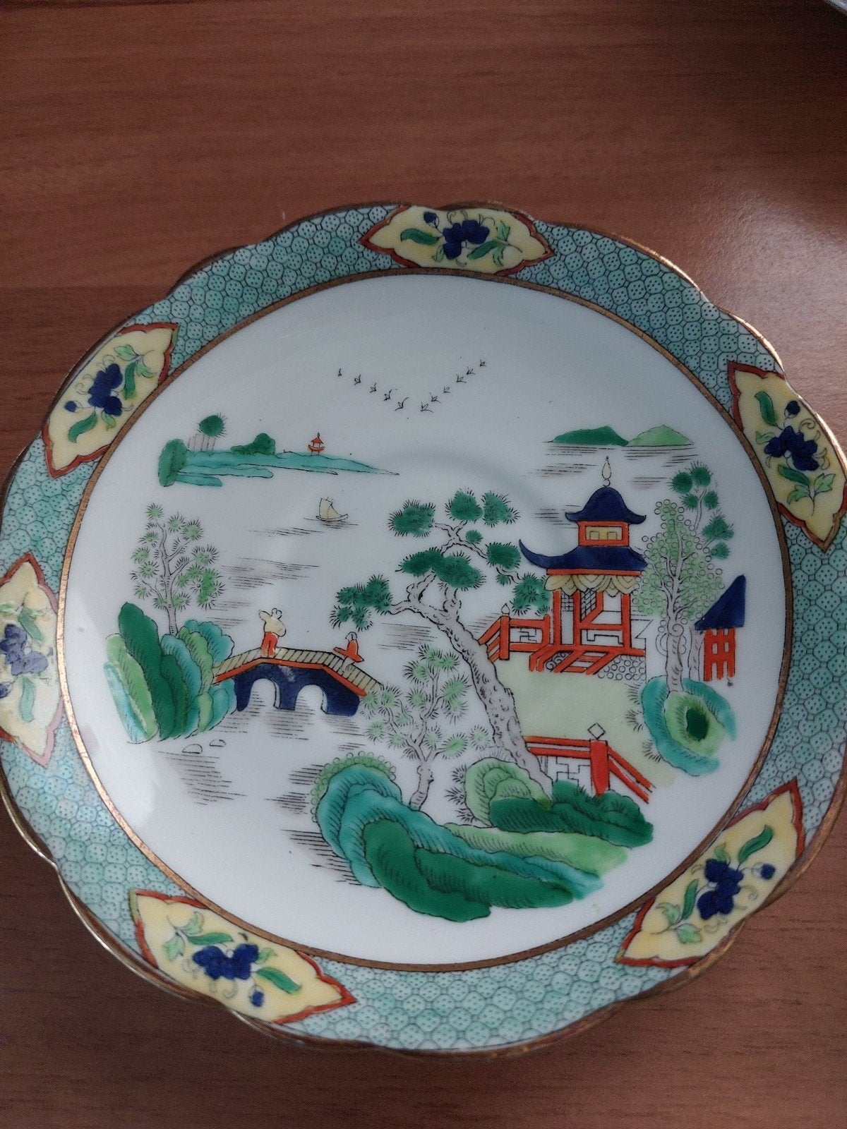 Antieke S.C.E. porseleinen theekop en schotel, Chinees decor, Antiek en Kunst, Ophalen