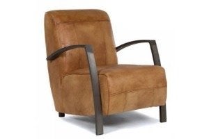 Fauteuil cognac leer, Ophalen, Zo goed als nieuw, 50 tot 75 cm, Leer