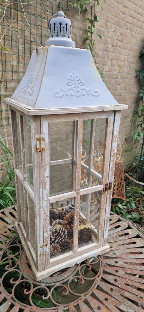 brocante houten windlicht (H 74 cm) (brocante), Antiek en Kunst, Ophalen