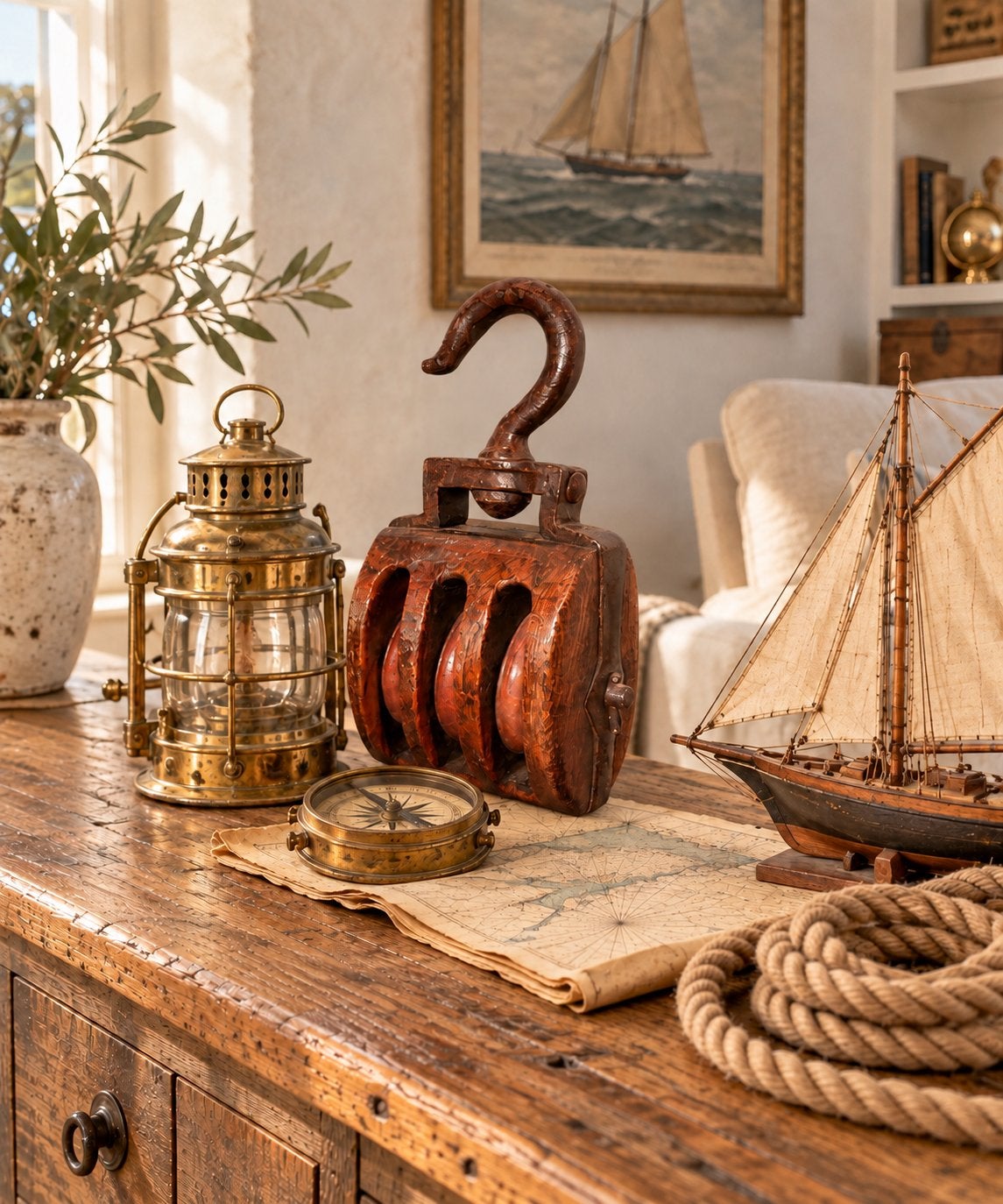 Prachtige zware oude houten scheepskatrol (40 cm !!!), Ophalen of Verzenden, Gebruikt