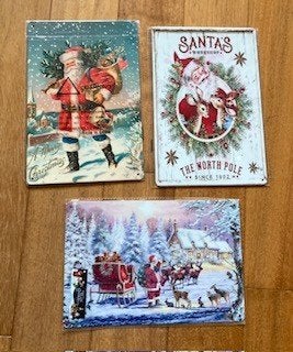 metalen vintage wand bord Kerstman rendieren prijs pr stuk, Metaal, 30 cm, 20 cm, Meerkleurig