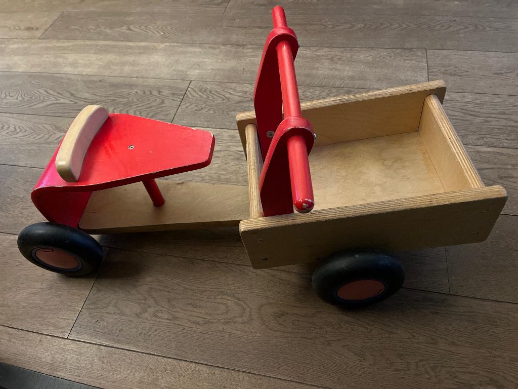 Houten bolderkar speelgoed loopfiets bakfiets, Ophalen, Gebruikt