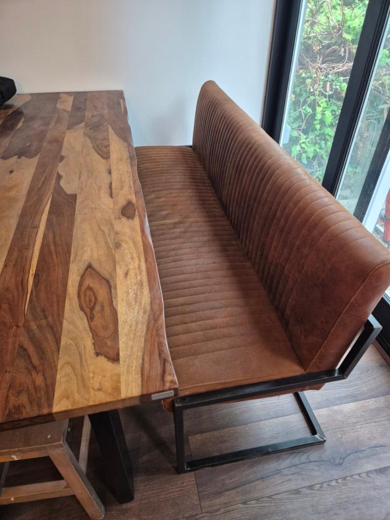 Eetkamerbank met 3 stoelen - Bruin / cognac, Ophalen, Gebruikt