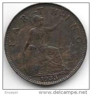 great britain farthing 1933 km 825 xf+ !, Ophalen of Verzenden, Overige landen, Losse munt