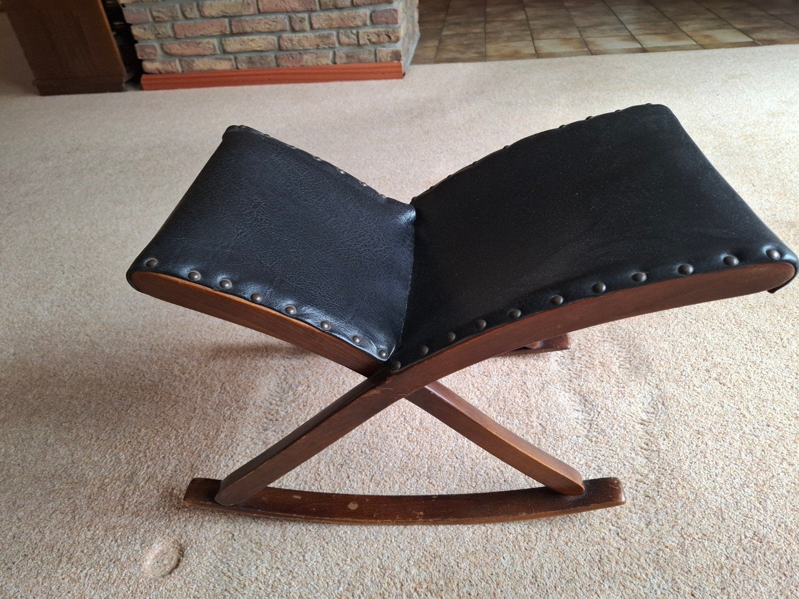 schommel voetenbankje hout leer, Ophalen, Rechthoekig, Leer, Minder dan 50 cm