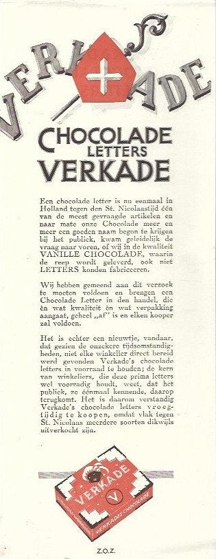 Verkade chocolade letter reklame,1932, Verzenden, Zo goed als nieuw
