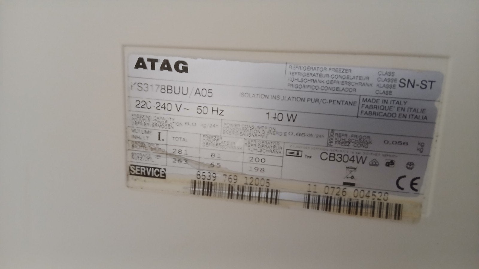 Atag koelvries combinatie, Ophalen, Gebruikt, 200 liter of meer, Met aparte vriezer
