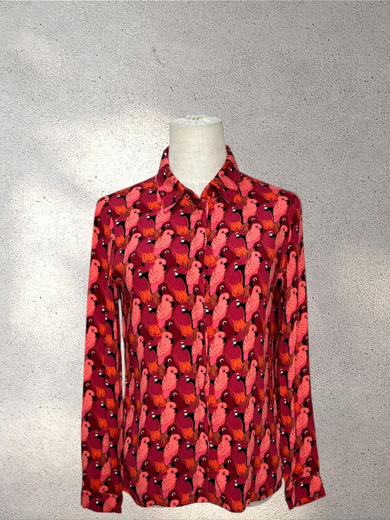Fabienne Chapot Red Pink Parrot Print Viscose Blouse EU 34, Kleding | Dames, Ophalen of Verzenden