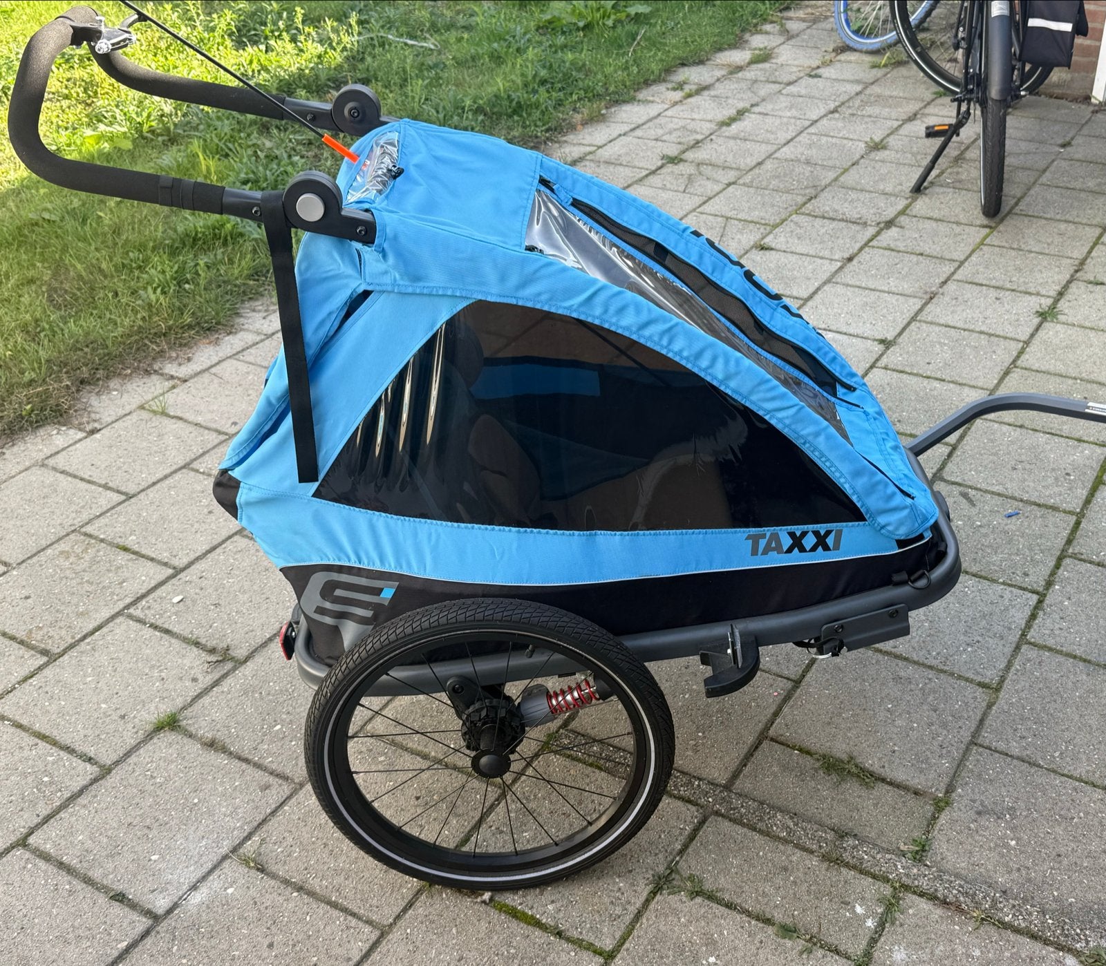 SCOOL Taxxi Kinderkar - Fietskar en Wandelwagen in één, Fietsen en Brommers, Opvouwbaar, Ophalen of Verzenden, Zo goed als nieuw