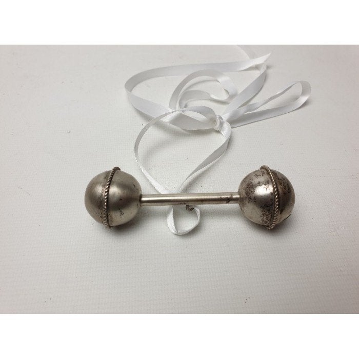 # Antieke baby rammelaar halter, verzilverd? Babyrammelaar, Ophalen of Verzenden, Gebruikt, Rammelaar