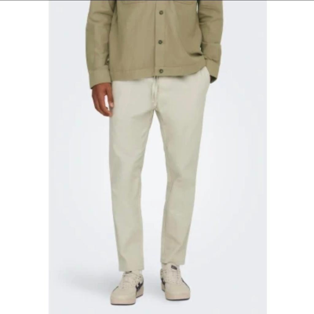 Only and Sons linnen broek - maat: L (Nieuw!) T.E.A.B., Kleding | Heren, Broeken en Pantalons, Maat 52/54 (L), Beige, Nieuw, Ophalen of Verzenden