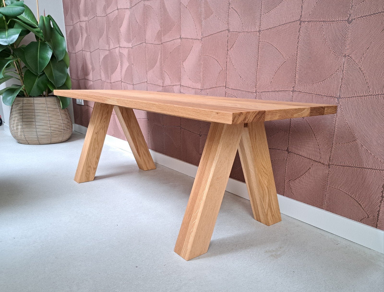 *Nieuw* Massief eiken designbank, Huis en Inrichting, Banken | Bankstellen, Ophalen, Overige maten, Minder dan 75 cm, Nieuw