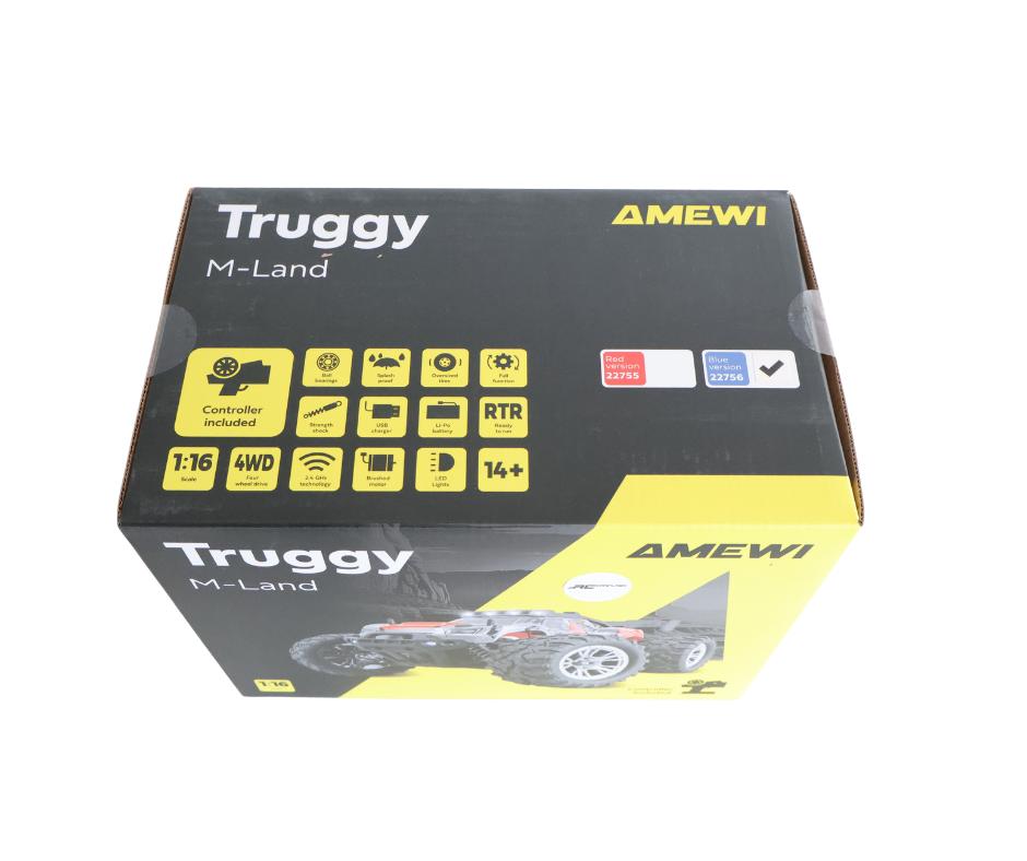 Amewi M-Land Truggy 48km/h 4WD 1/16 RTR blue 22756, Ophalen of Verzenden, Nieuw, Overige schalen, Auto offroad