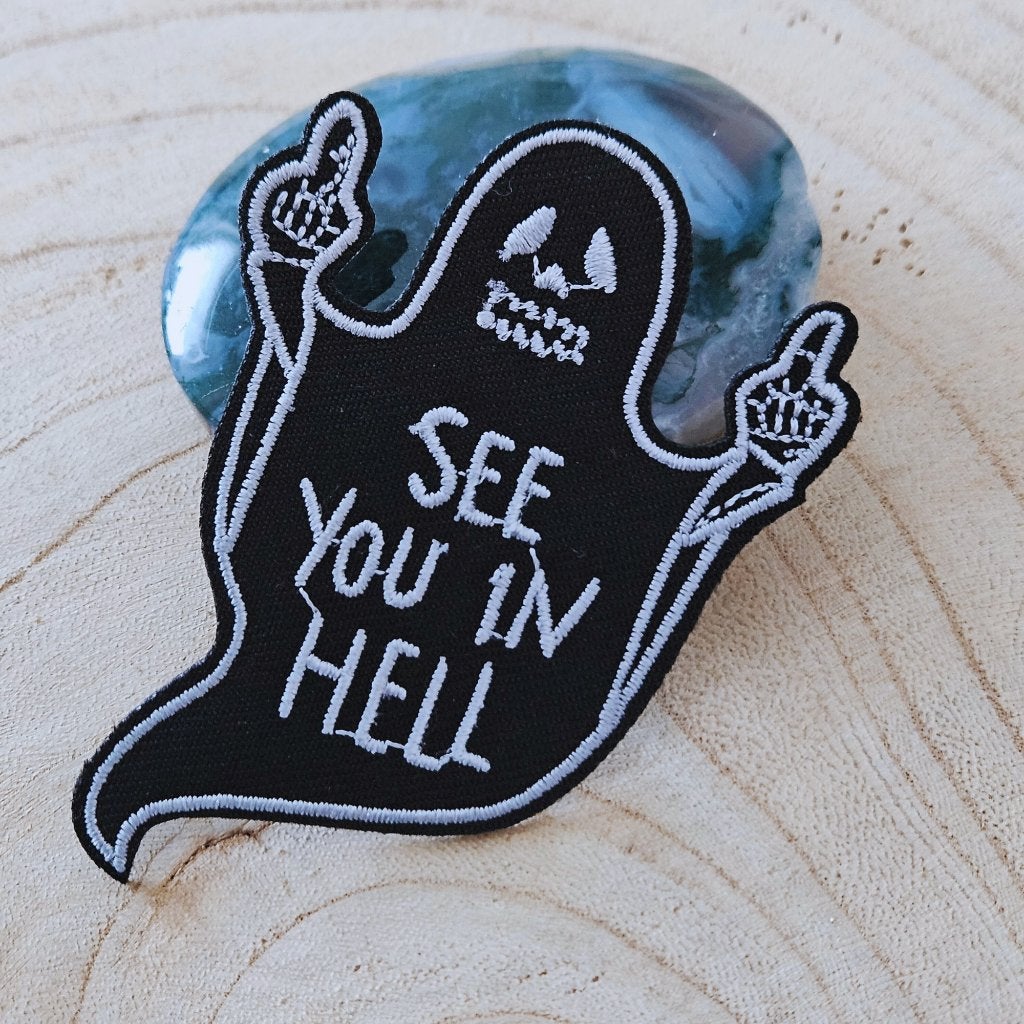Strijk embleem applicatie Patch spook see you in hell, Hobby en Vrije tijd, Kledingapplicaties en Hotfix, W, Nieuw, Ophalen of Verzenden