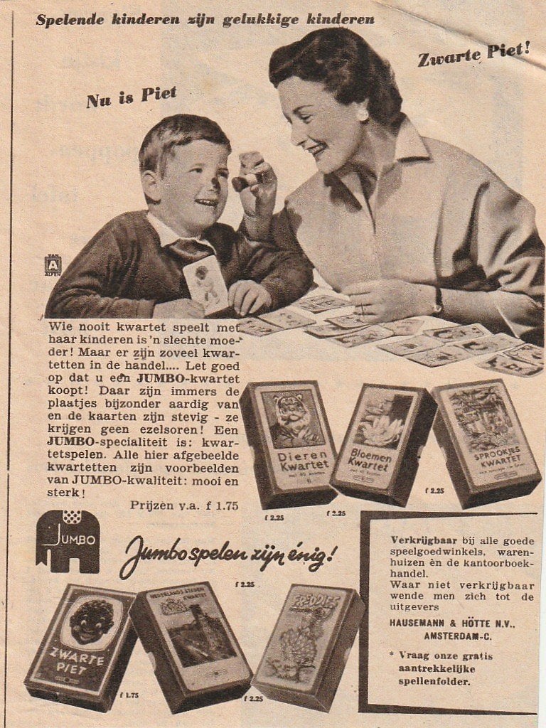 Retro reclame 1957 Jumbo spelletjes jongetje Zwarte Pieten, Verzenden, Overige typen