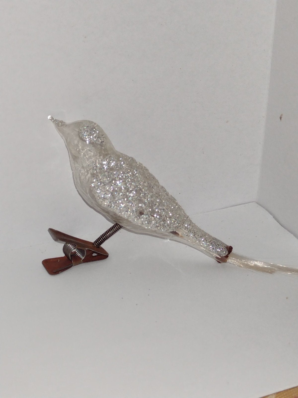 oude kerstbal transparante vogel op knijper, Diversen, Kerst, Ophalen, Gebruikt
