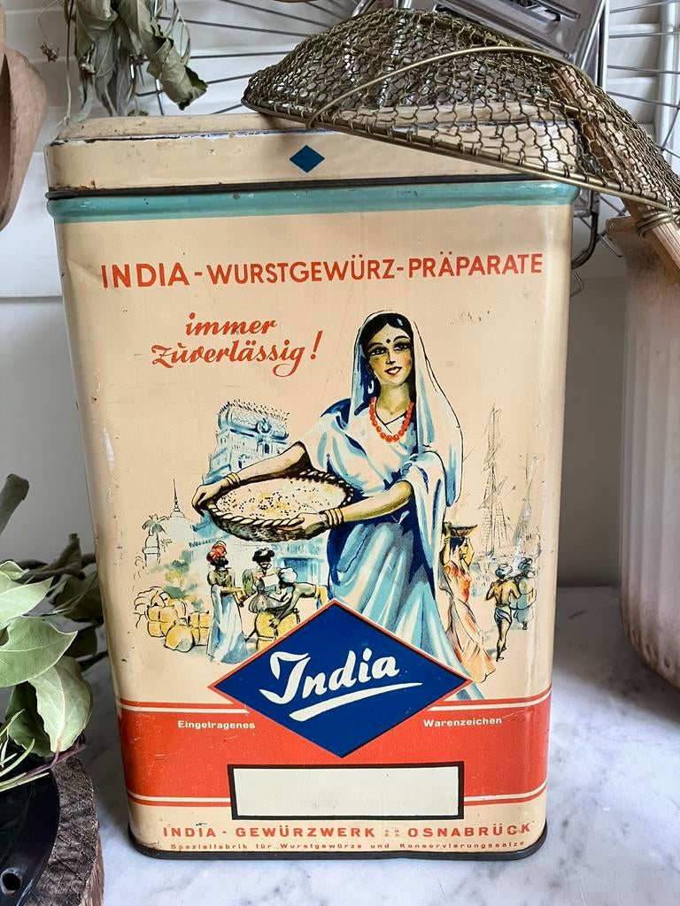 Antiek blik India met koperdraad schuimspaan, Ophalen of Verzenden