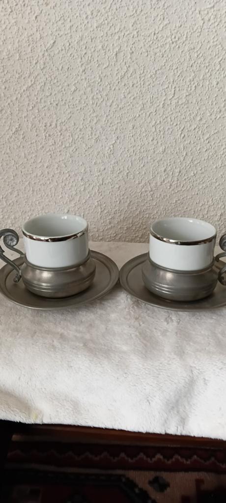 Set van 2 Espresso * Kopjes met Tin (Peltro Puro 95%), Antiek en Kunst, Antiek | Tin, Ophalen of Verzenden