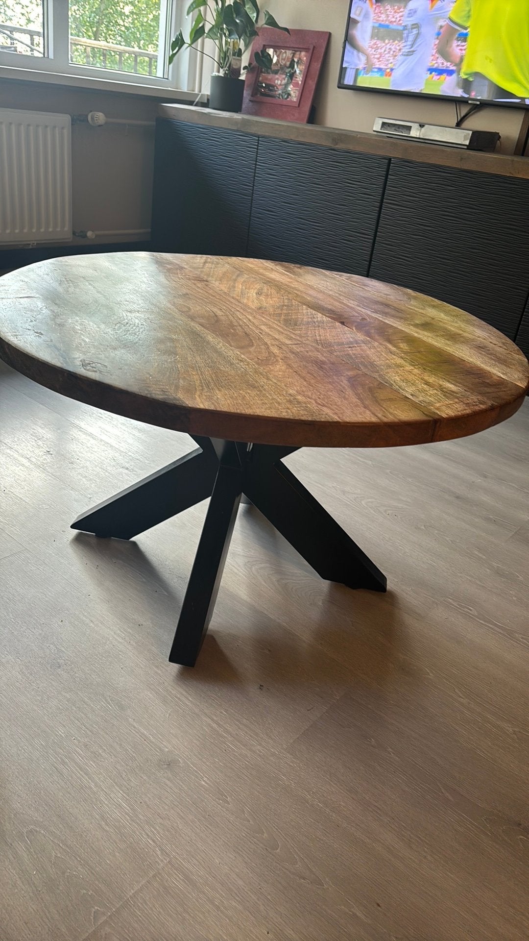 Salon tafel mangohout, Ophalen, 100 tot 150 cm, 50 tot 100 cm, Zo goed als nieuw