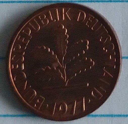 duitse munt 1 pfennig 1977, volgnr 45.0, Ophalen of Verzenden, Duitsland, Losse munt