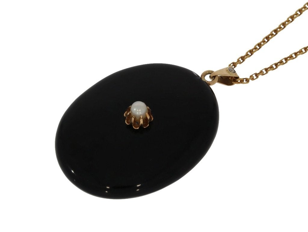 Sale Grote onyx 14k gouden medaillon foto ketting hanger