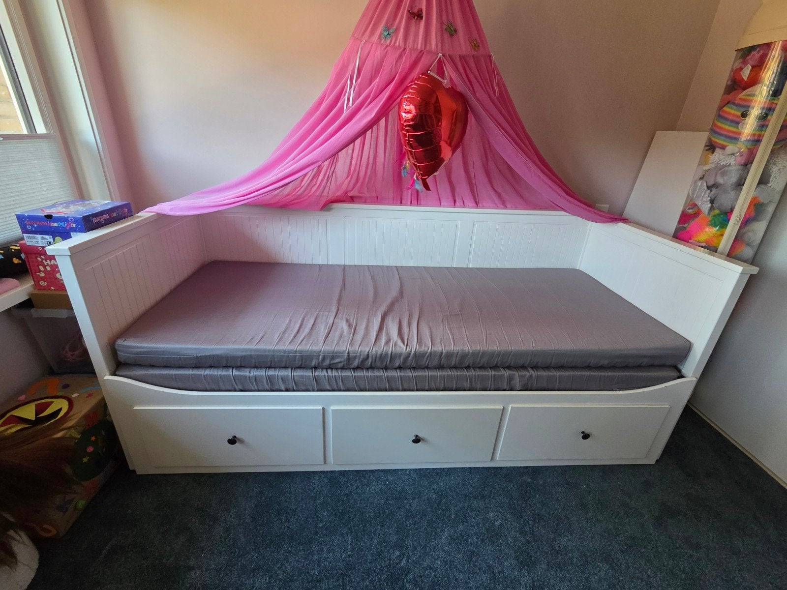 IKEA Hemnes bedbank met 3 lades en uitschuifbaar, Ophalen, Modern, Scandinavisch, Wit, Tweepersoons