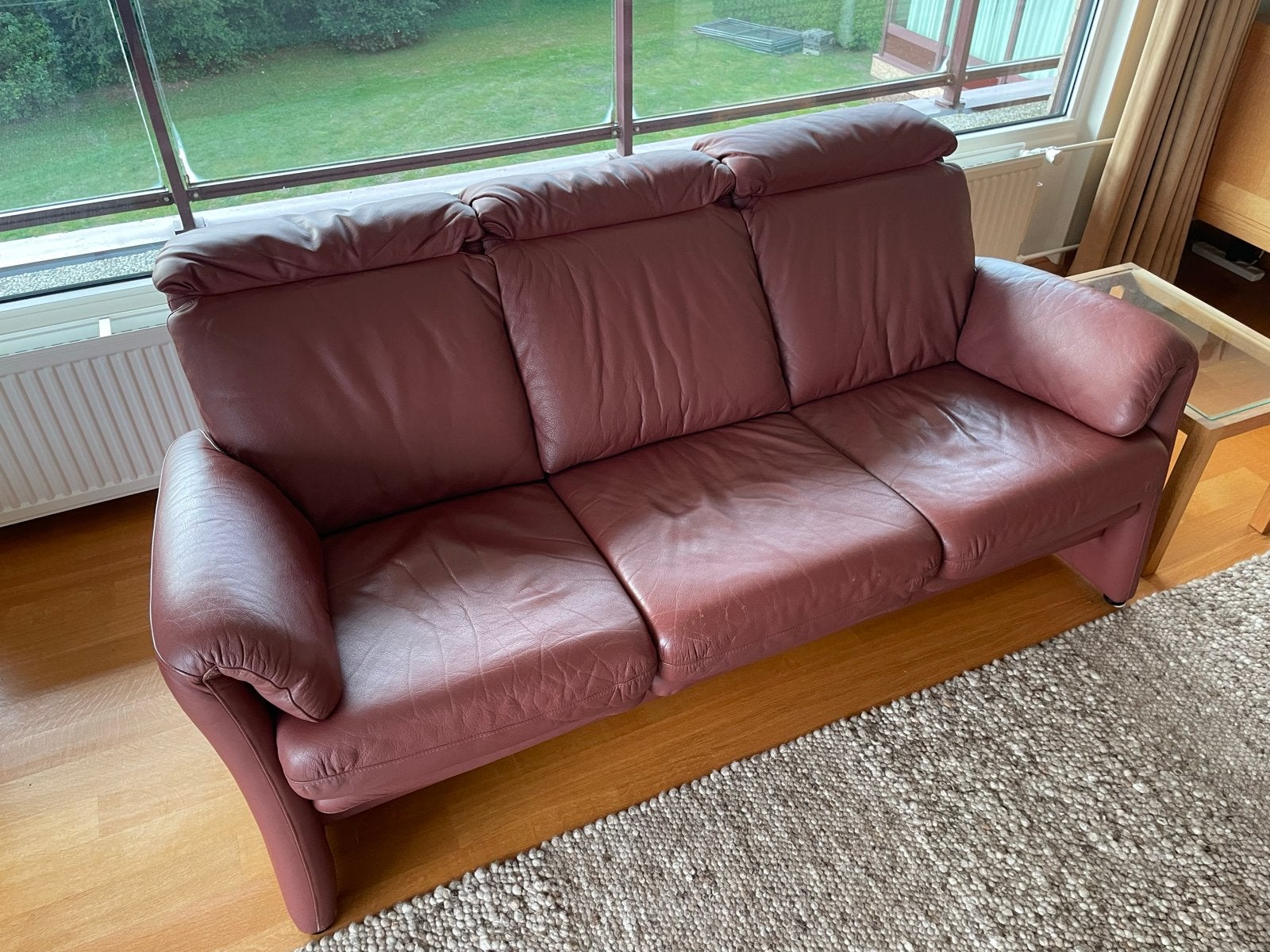 LongLife valdapone bordeauxrode leren 3-zits bank, Ophalen, Gebruikt, Leer