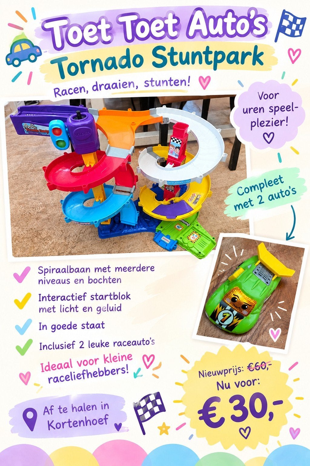 VTech Toet Toet Auto's Tornado Stuntpark, Kinderen en Baby's, Ophalen, Zo goed als nieuw, 2 tot 4 jaar