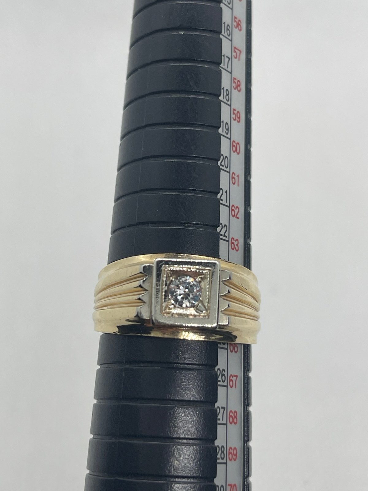 Massieve 14k Gouden Ring met Zirkonia en Witgouden Accenten, Gebruikt, 20 of groter, Heer, Ophalen of Verzenden