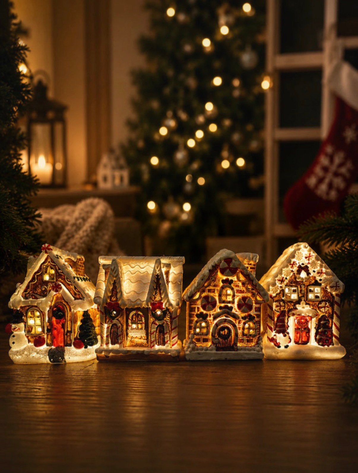 4x Peperkoekhuisjes met LED Verlichting 1 Kerstdecoratie, Ophalen of Verzenden, Nieuw