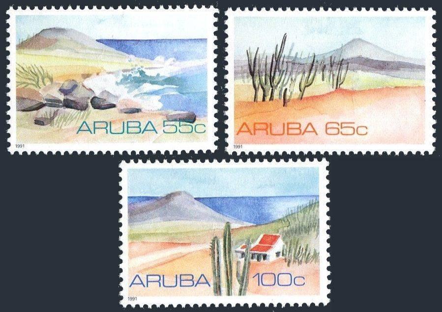 Aruba 1991 Landschappen kust cactus huizen pfris, Verzenden, Postfris