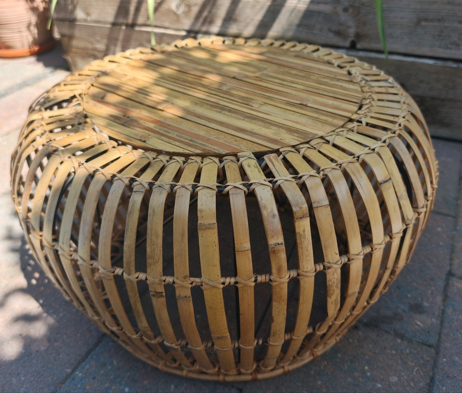 Bamboe bijzettafel H30xB50 - Gebruikt, altijd binnen gestaan, Ophalen, Minder dan 55 cm, Gebruikt, Rond