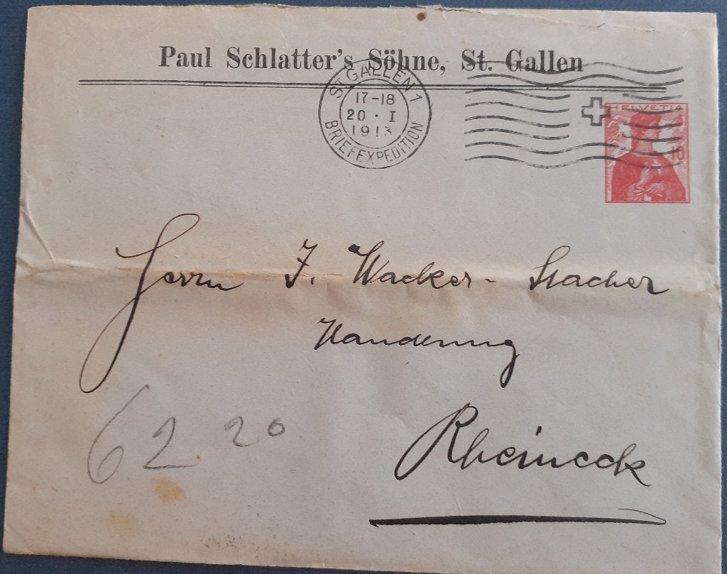 Zwitserland Envelop 1913, Ophalen of Verzenden, Envelop