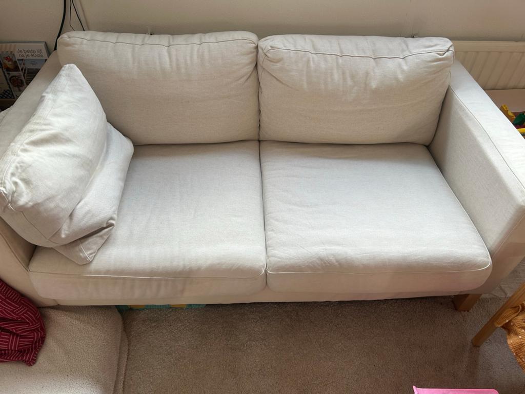 Karlstad 2-zits bank ecru van Ikea, Ophalen, Gebruikt, 150 tot 200 cm, Tweepersoons